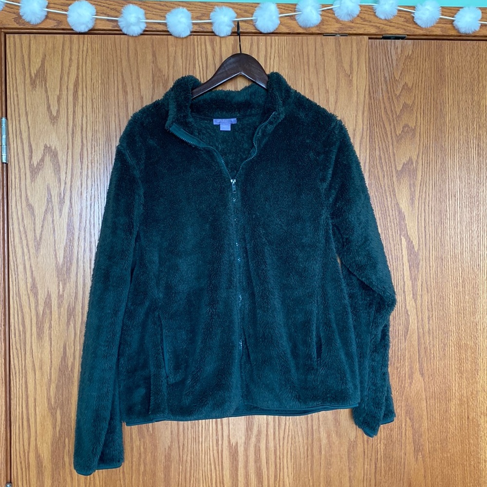 Forest green zip up sweater jacket